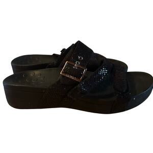 Vionic Pacific Rio Sandals Women's Sz 12 Faux Snakeskin Black Strappy Wedge